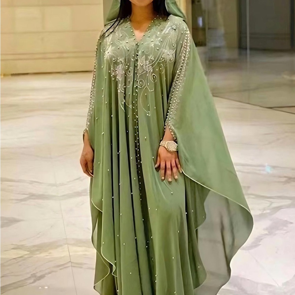 Elegant Green Embellished Women's Dress